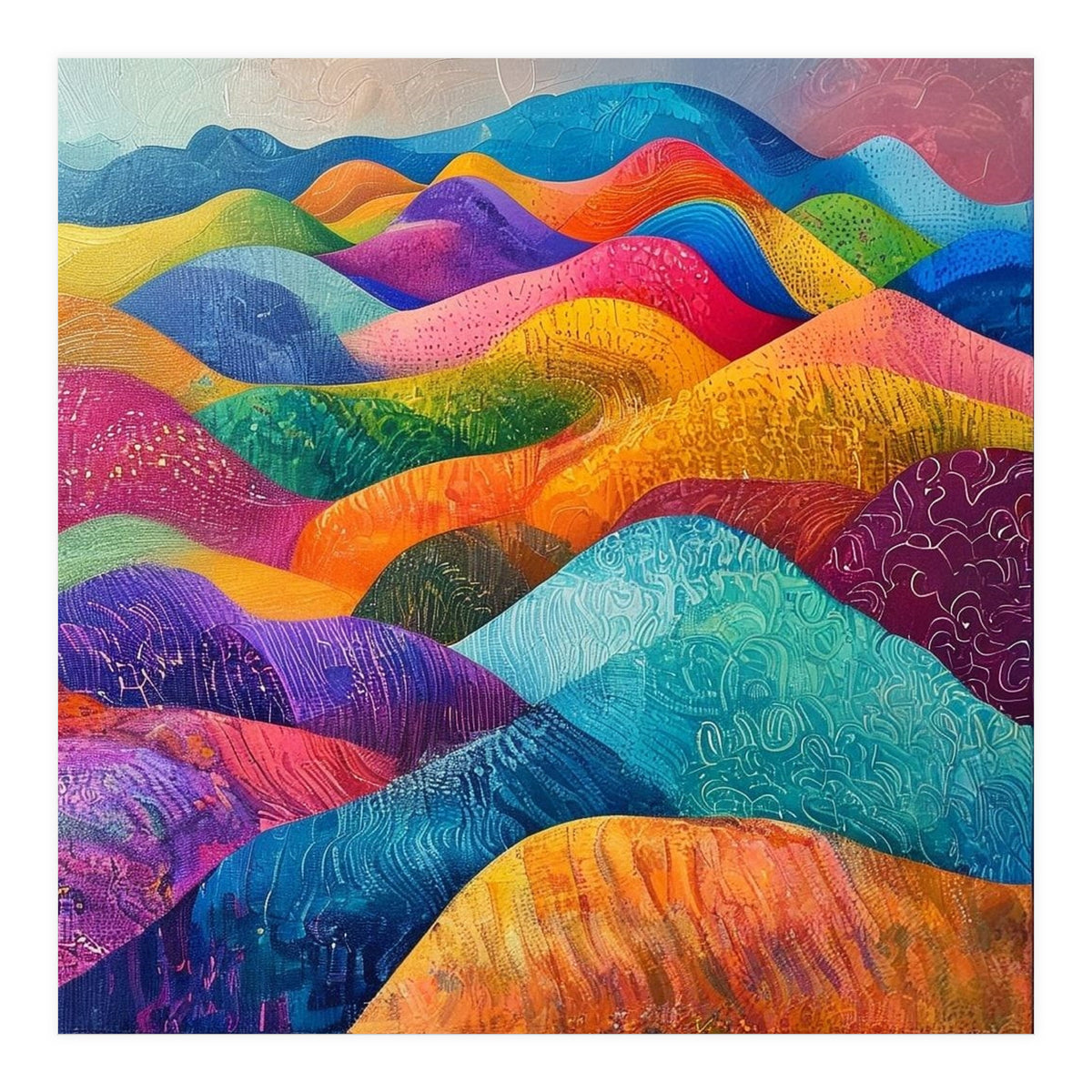 Vibrant Rainbow Rolling Hills Landscape (Print Only)