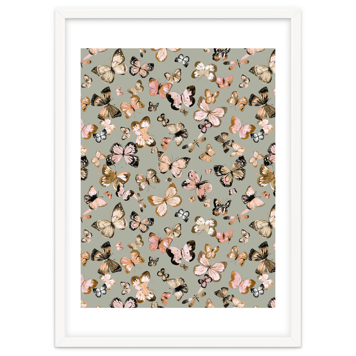 Flying Butterflies Gold Beige