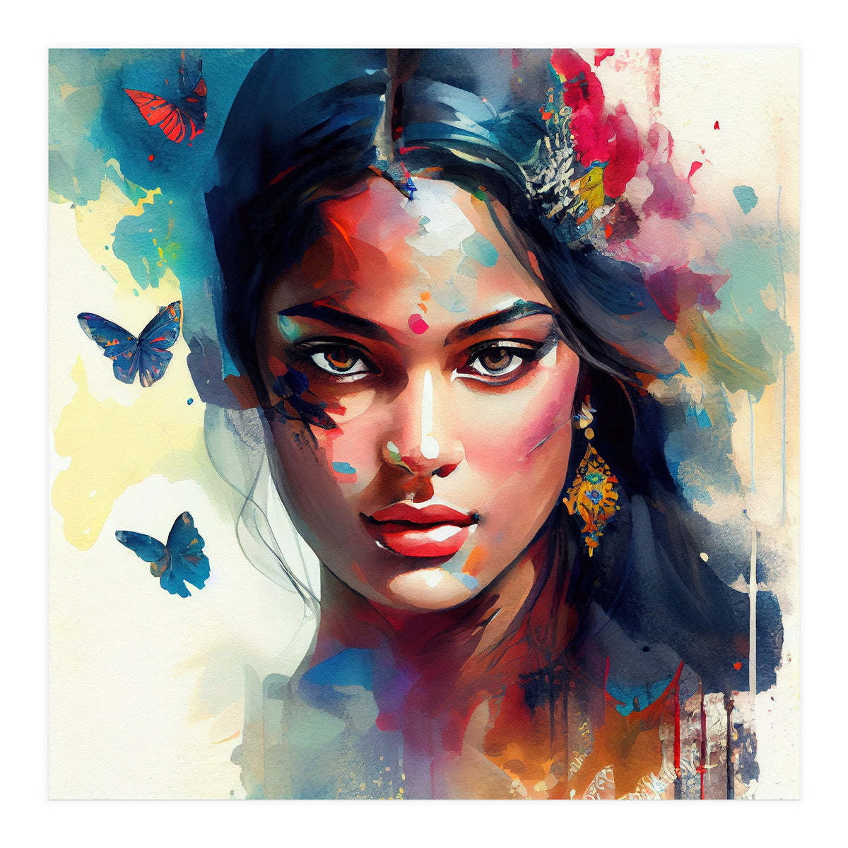 Azure Butterflies Hindu Portrait (Print Only)