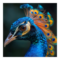 Peacock Bird Portrait Detailed Feathers Vibrant Colors (Print Only)