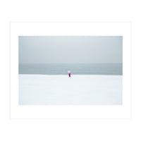 A walking woman in the winter snow beach (Print Only)