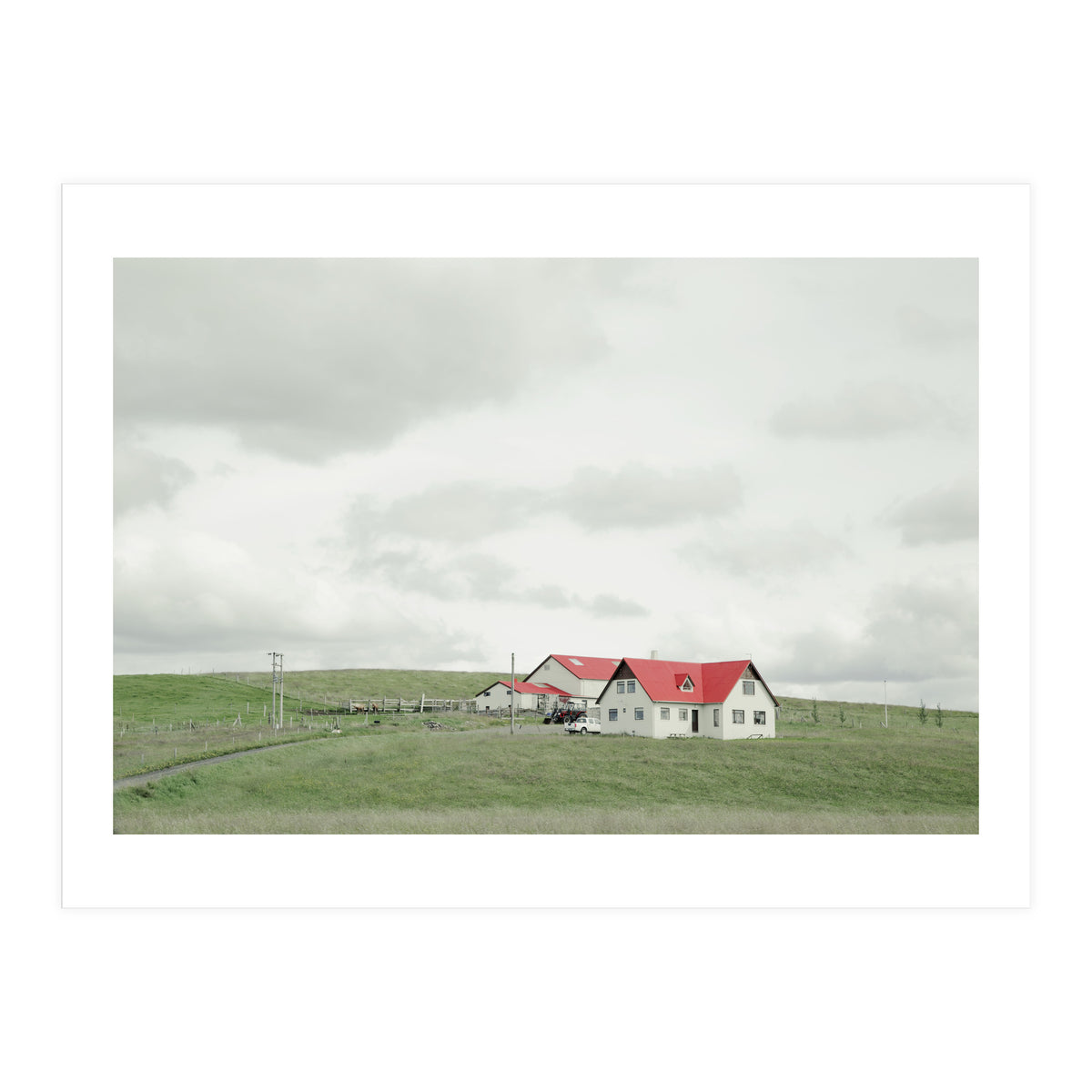 Red roof house on the green hill - Iceland (Print Only)