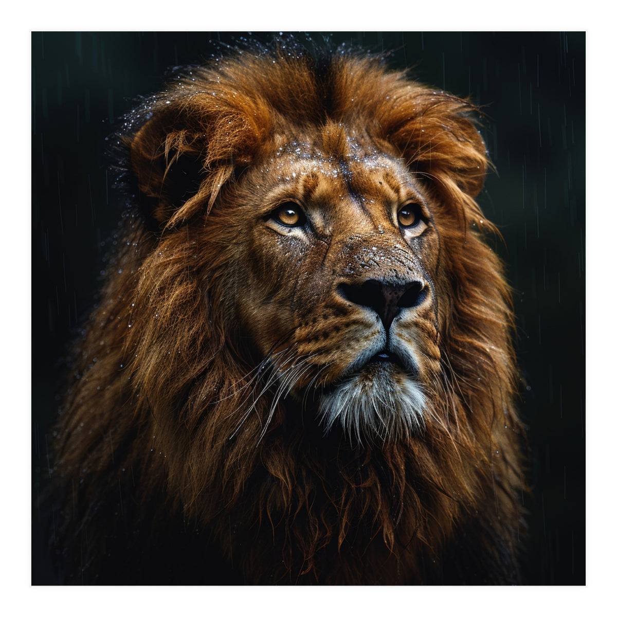 Majestic Lion Portrait In Gentle Rain (Print Only)