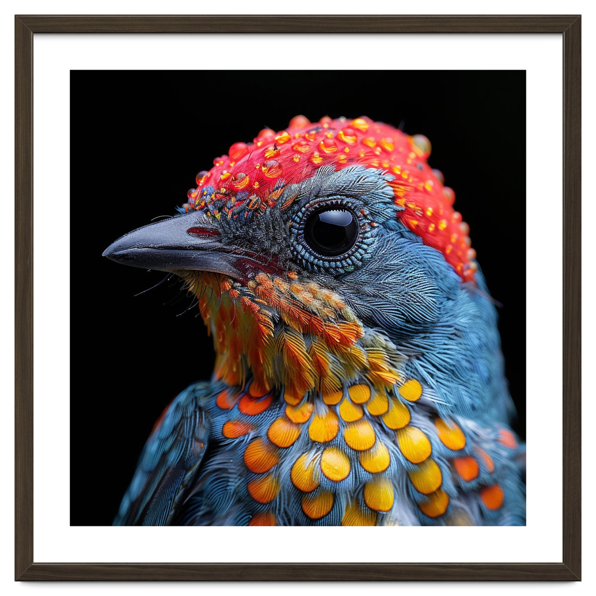 Close Up Of Colorful Bird With Water Droplets