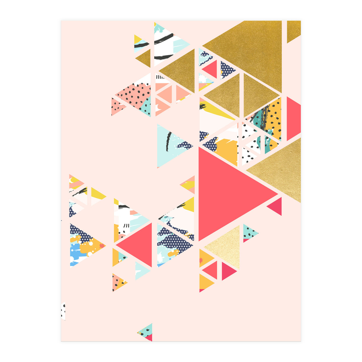 Gold Abstraction, Abstract Eclectic Colorful Geometrical, Blush Pastel Metallic Chic Graphic Design (Print Only)