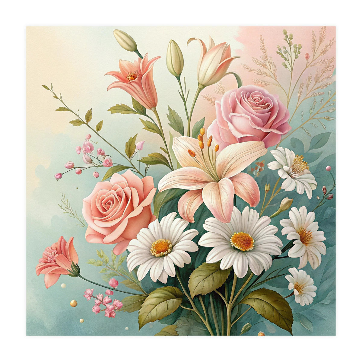 Elegant Pastel Floral Bouquet Illustration (Print Only)