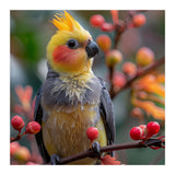 Cockatiel Bird Sitting On A Branch With Berries (Print Only) thumbnail
