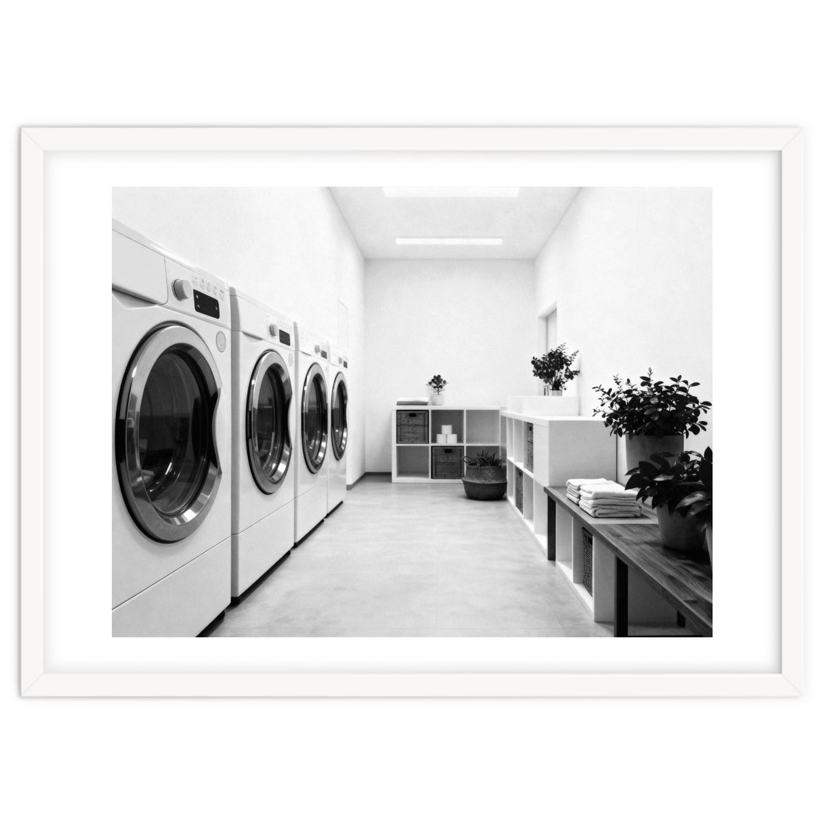 Minimalist Black and White Laundry Room Art, Washing Machine Photography