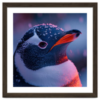 Close Up Penguin With Snowflakes On Head