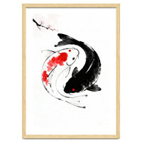 Yin Yang Koi Fish, Black and White Japanese Ink Painting Zen Wall Art, Yin Yang, YIN & YANG