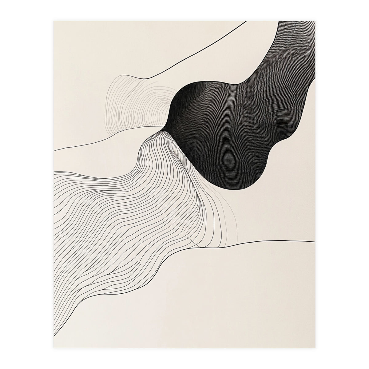Abstract Black And White Organic Flowing Lines Art (Print Only)