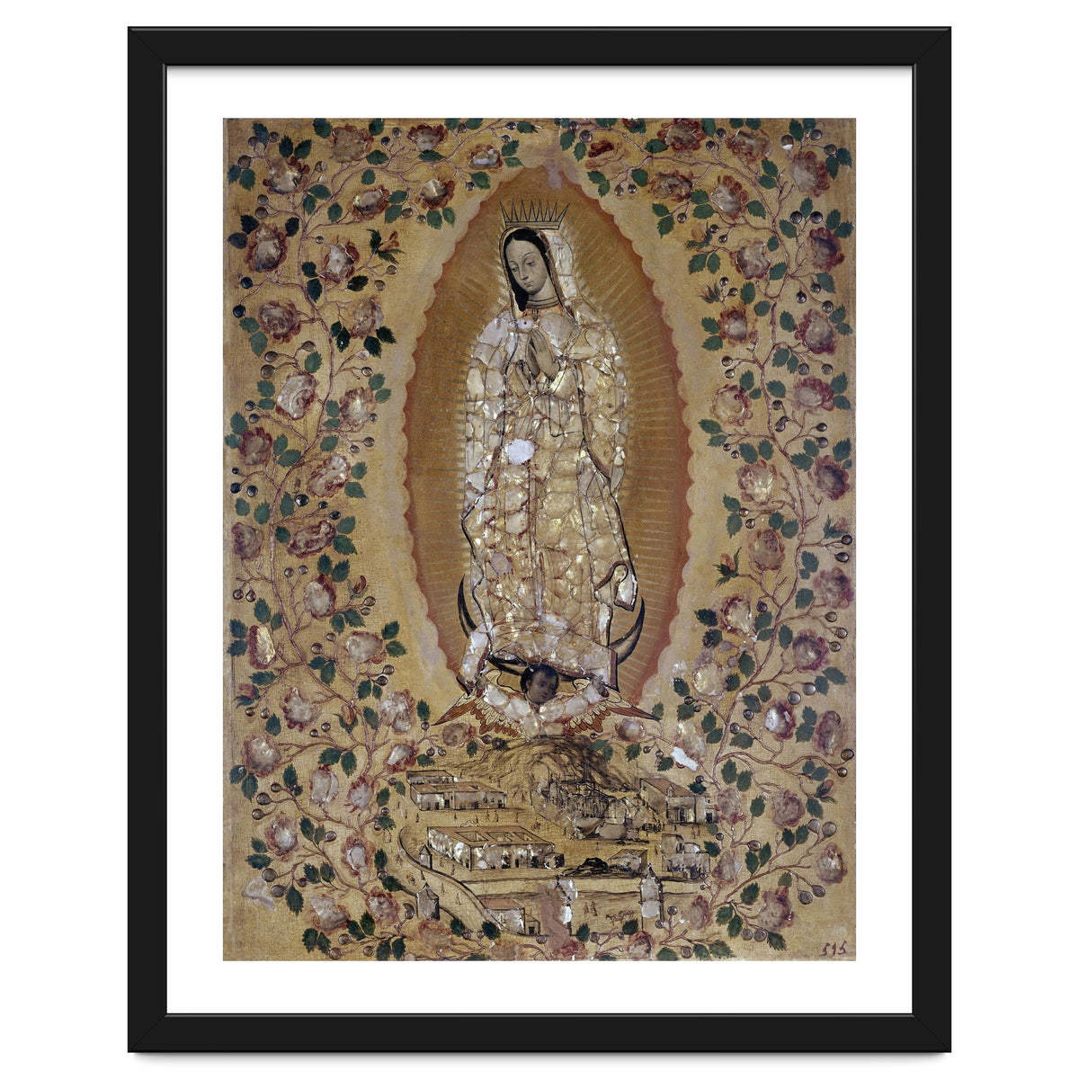 VIRGIN DE GUADALUPE - 1697 - ENCONCHADO PAINTING. JUAN y MIGUEL GONZALEZ PINTORES siglo XVII.