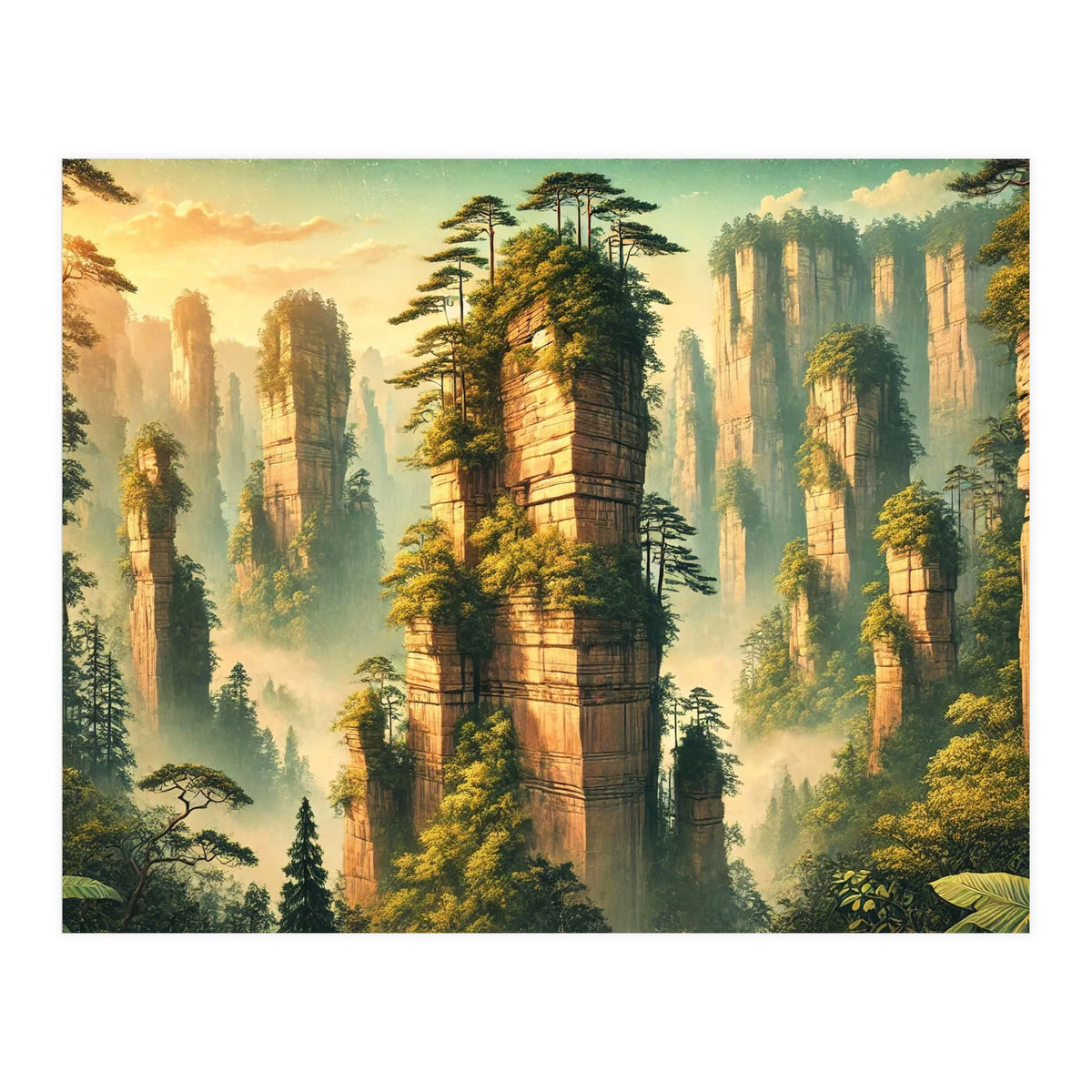 Vintage China, Zhangjiajie Stone Pillars Poster (Print Only)