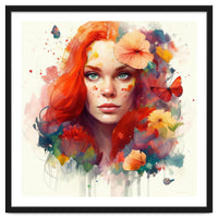 Watercolor Floral Red Hair Woman #5