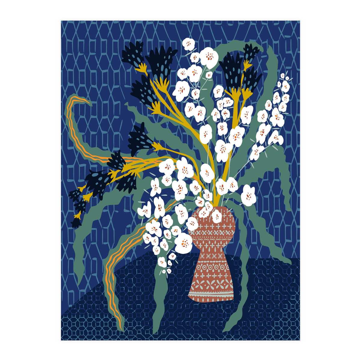 Floral contemporary still life dark blue (Print Only)