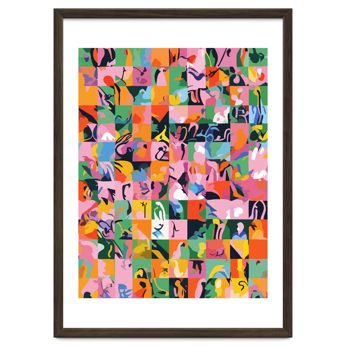 Life On A Checkboard, Abstract Maximalism Eclectic Painting, Bohemian Pop Of Color Illustration