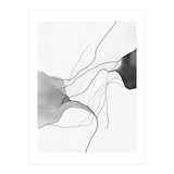 Abstract Black And White Flowing Lines And Shapes On White Background (Print Only) thumbnail