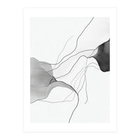 Abstract Black And White Flowing Lines And Shapes On White Background (Print Only)