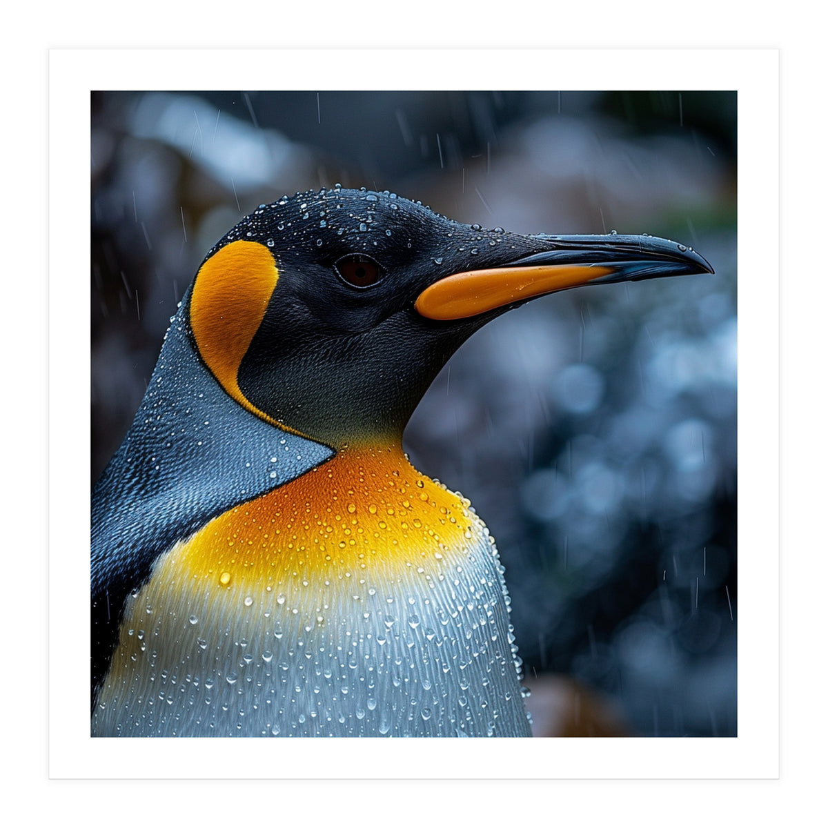Close Up Of King Penguin In The Rain (Print Only)
