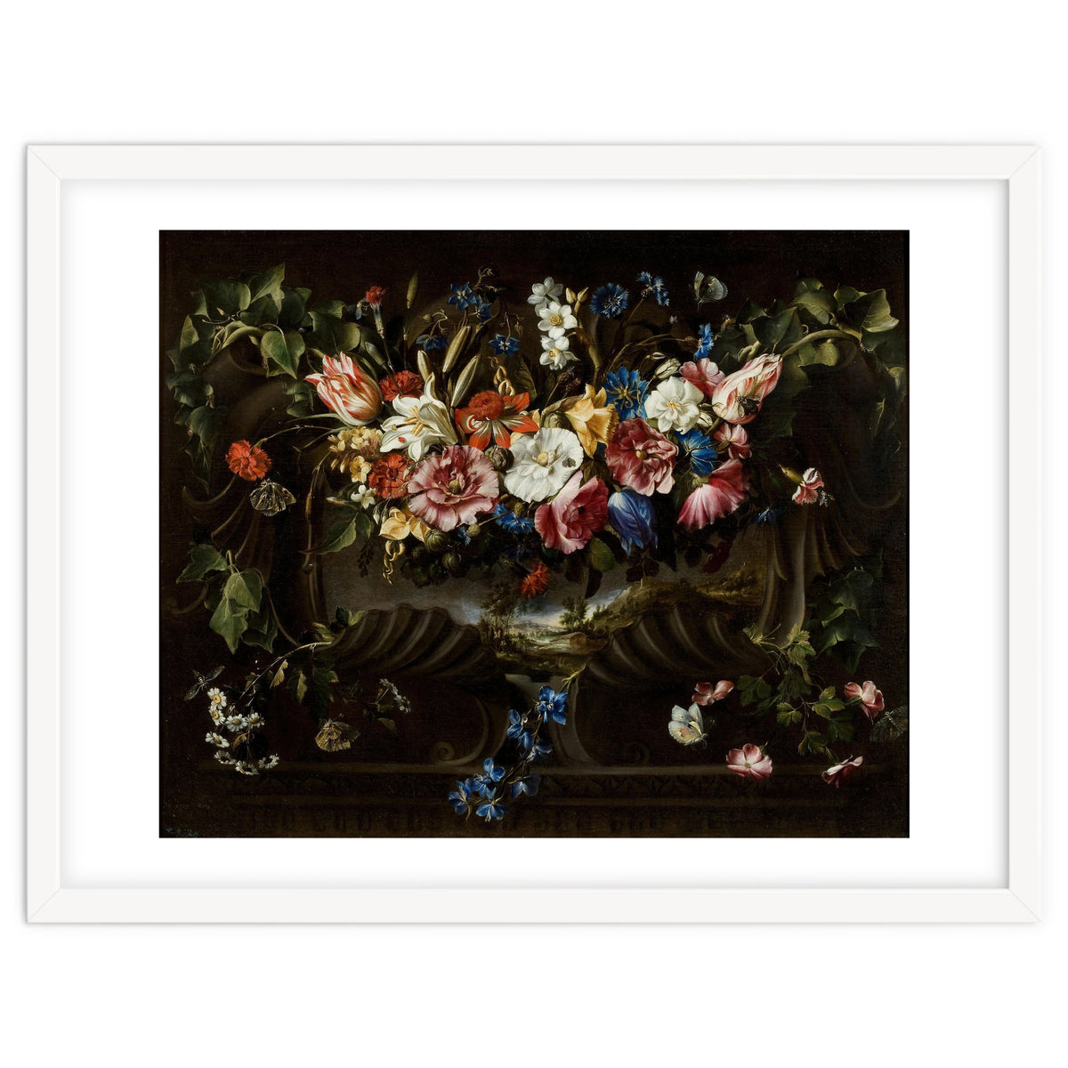 Juan de Arellano / 'Garland of Flowers with Landscape', 1652, Spanish School.