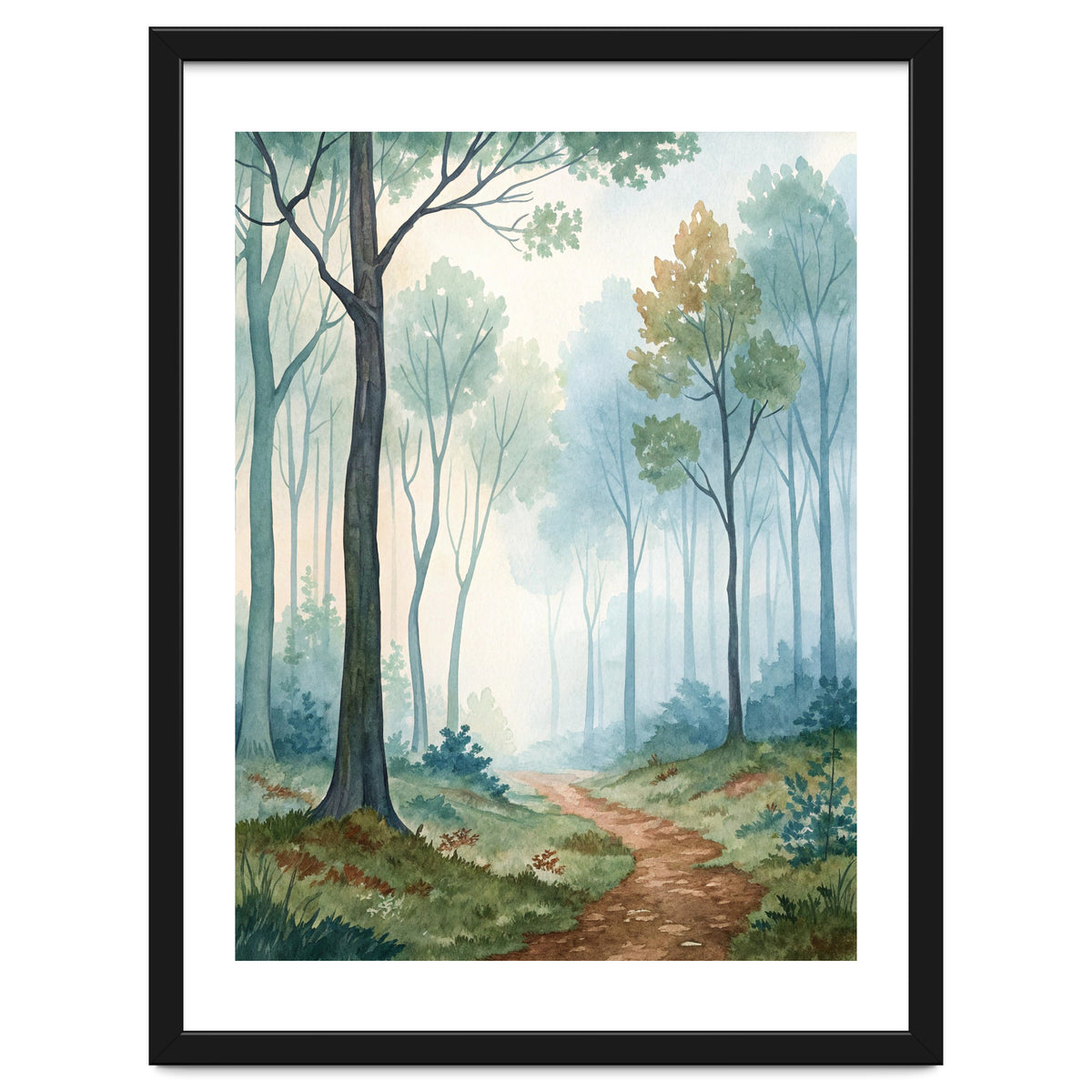 Ethereal Misty Forest Watercolor Art Print