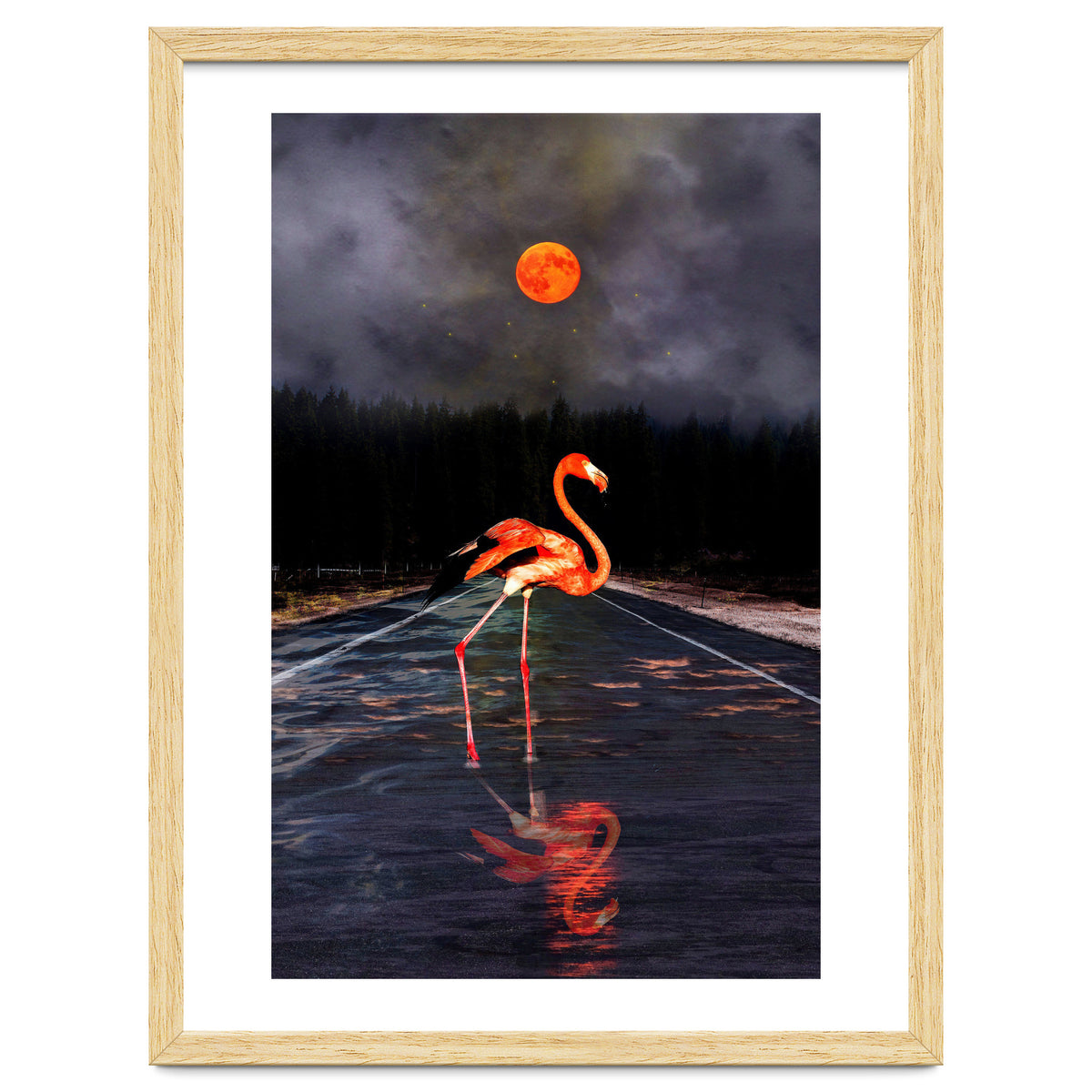 Flamingo and Red Moon
