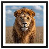 Majestic Lion In African Savanna Under Blue Sky thumbnail