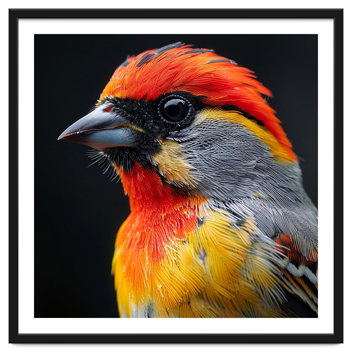 Close Up Of Colorful Bird With Red Orange Yellow Feathers