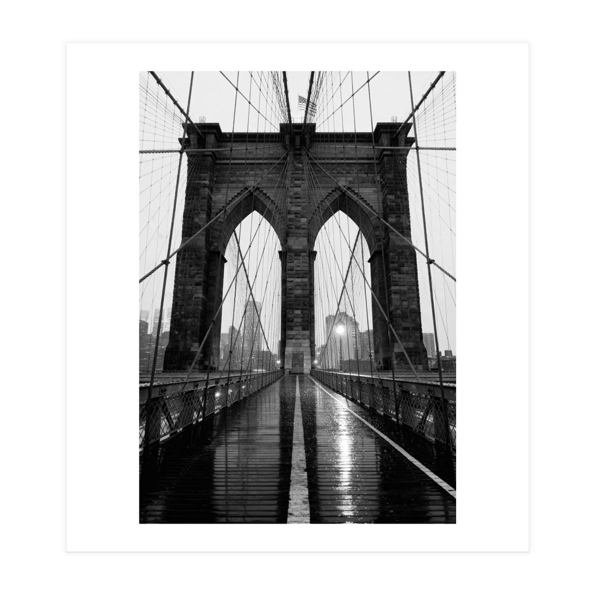Brooklyn Bridge Black and White, Moody NYC Architecture, Rainy Urban Photography (Print Only)