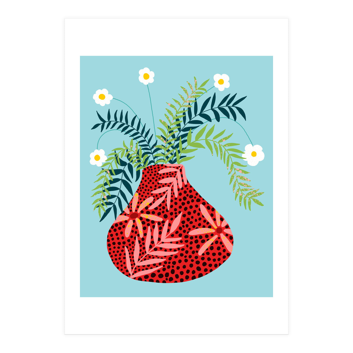 Sunny Side Up Flower Pot, Floral Odd Quirky Imperfect Whimsical Unique, Eclectic Bohemian Strange Polka Dots Maximalist (Print Only)