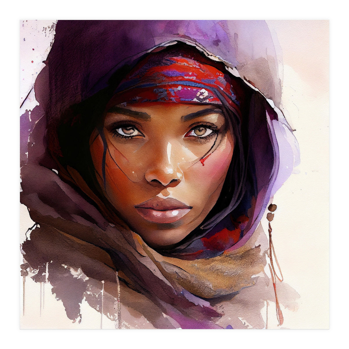 Amethyst Hood Tuareg Woman Portrait (Print Only)