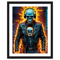 Fiery Skeleton Biker In Headphones