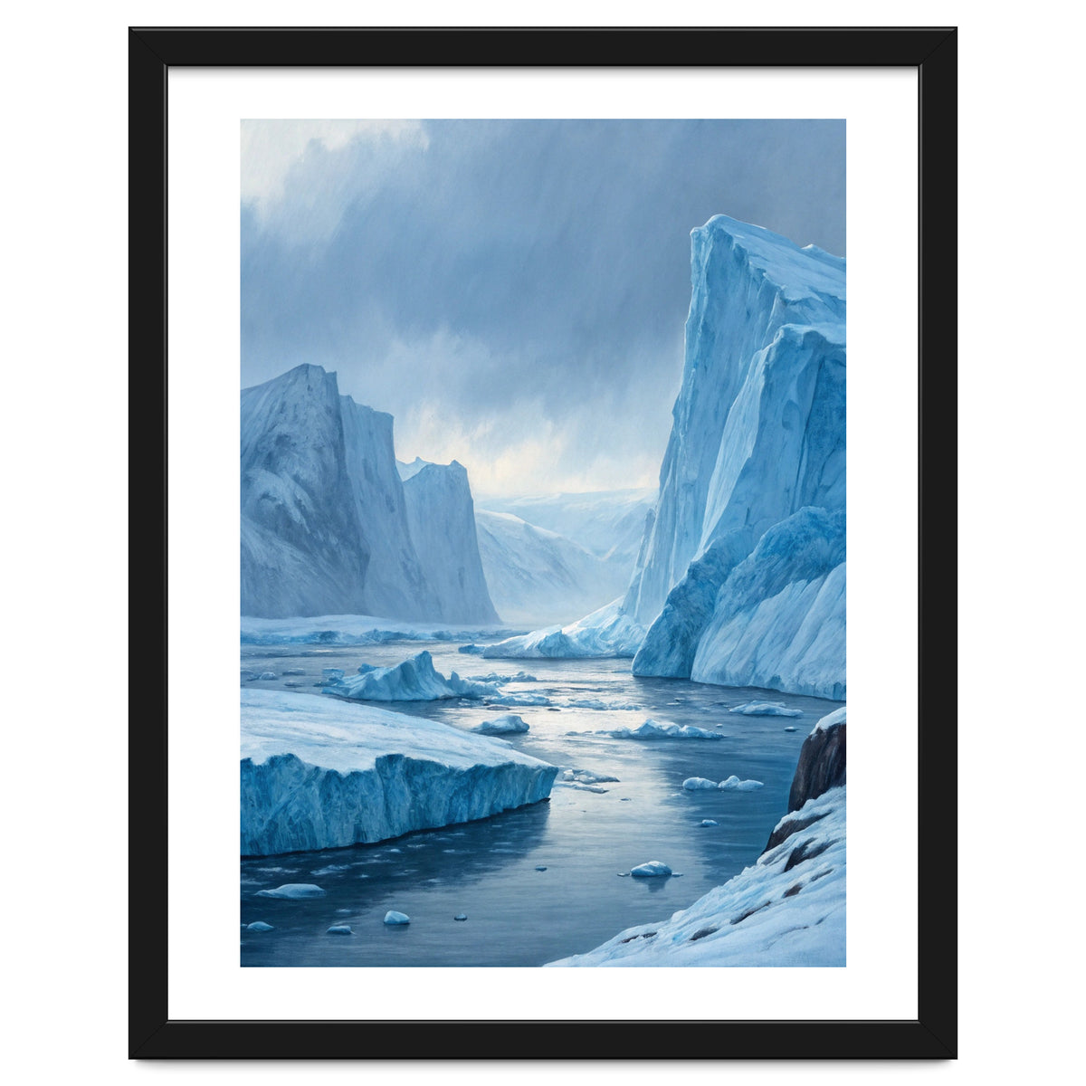 Majestic Arctic Icebergs and Glacial Valley