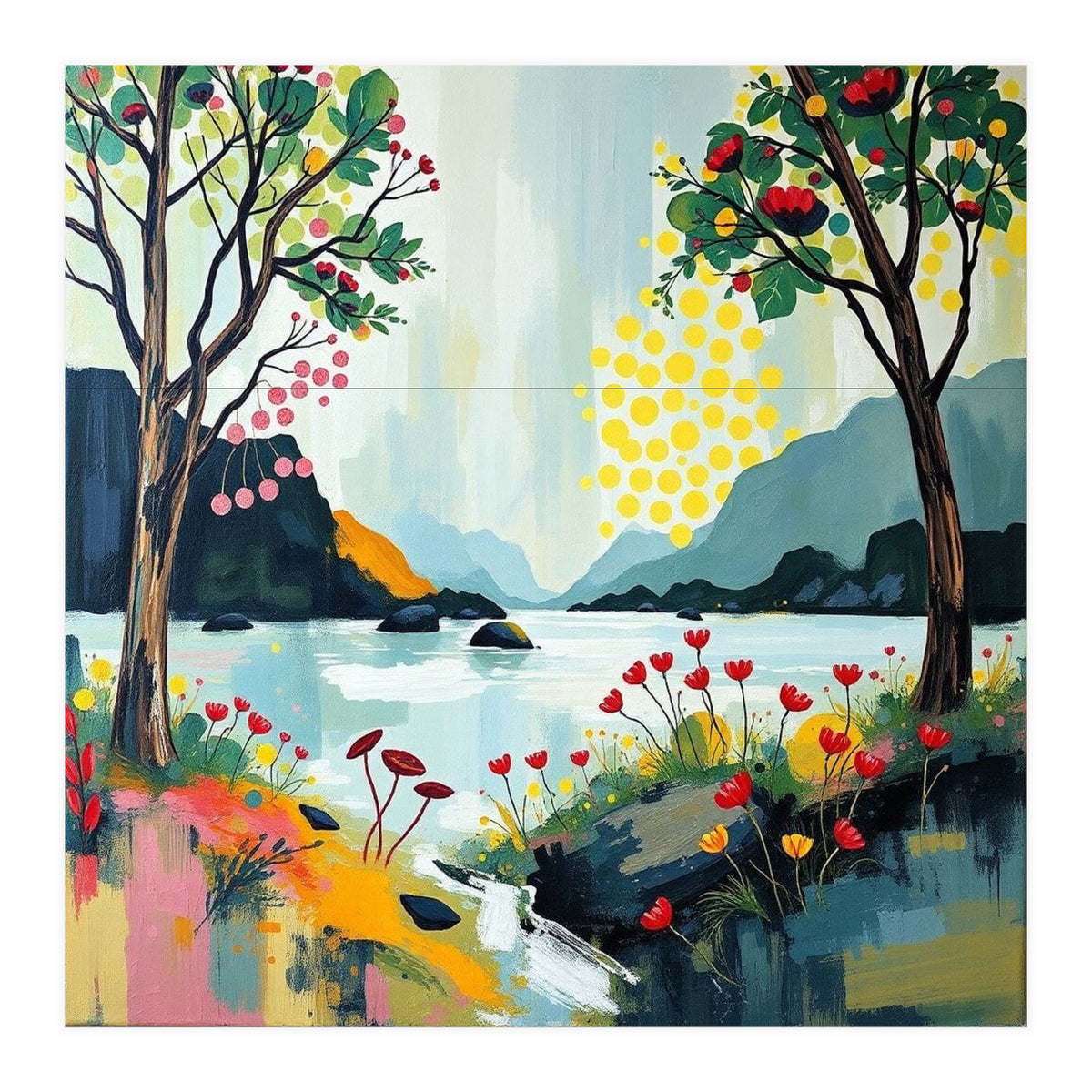 Serene Mountain Lake Landscape (Print Only)