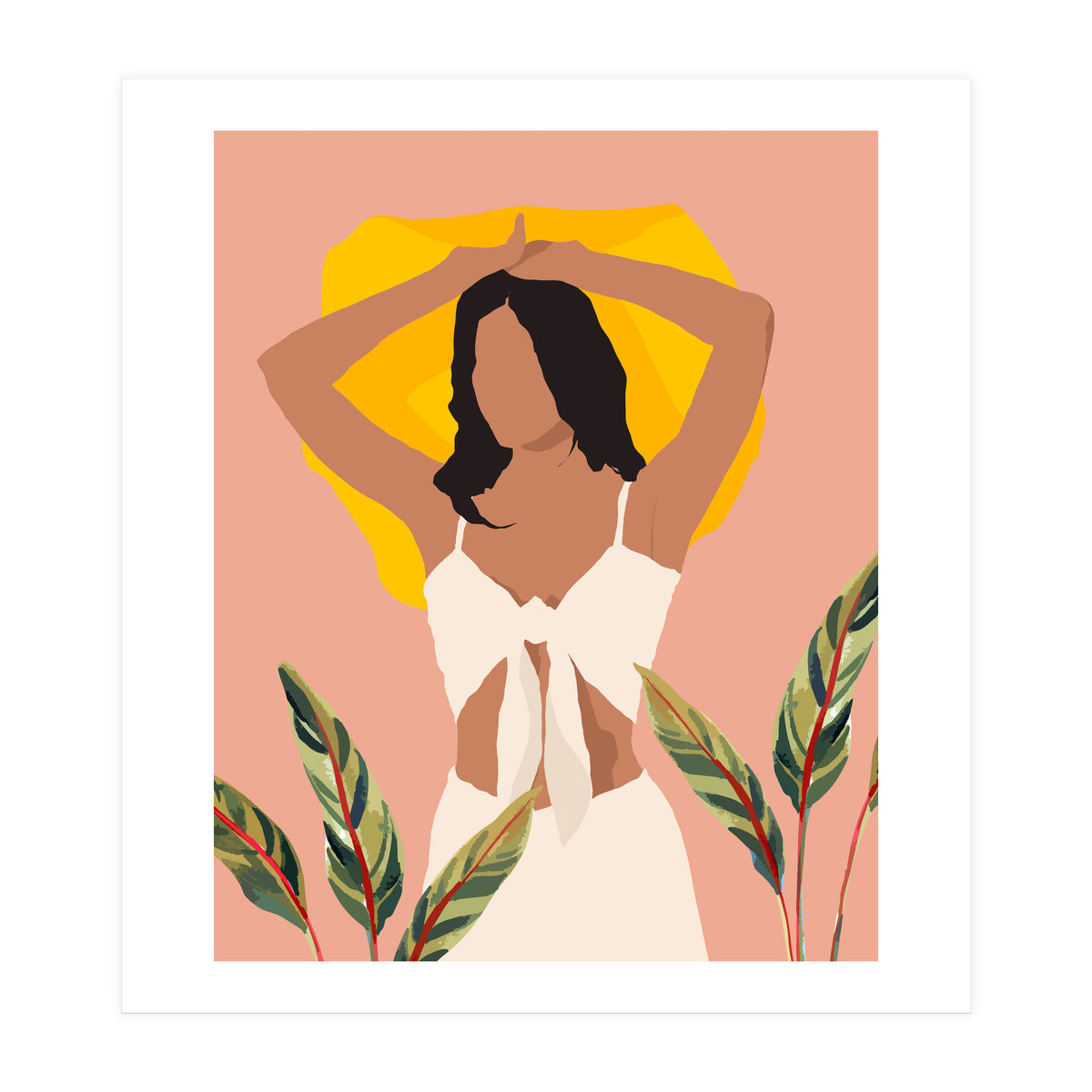 Fold Up The Sun & Take It Wherever You Go, Bohemian Woman Self Love Self Care Pastel , Plant Lady Tropical Boho Contemporary (Print Only)