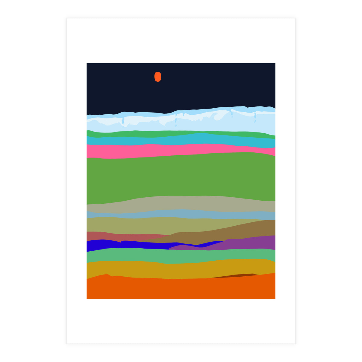 Iceland, Abstract Nature Travel Landscape, Eclectic Rainbow Retro Concept, Colorful Boho Modern Contemporary (Print Only)