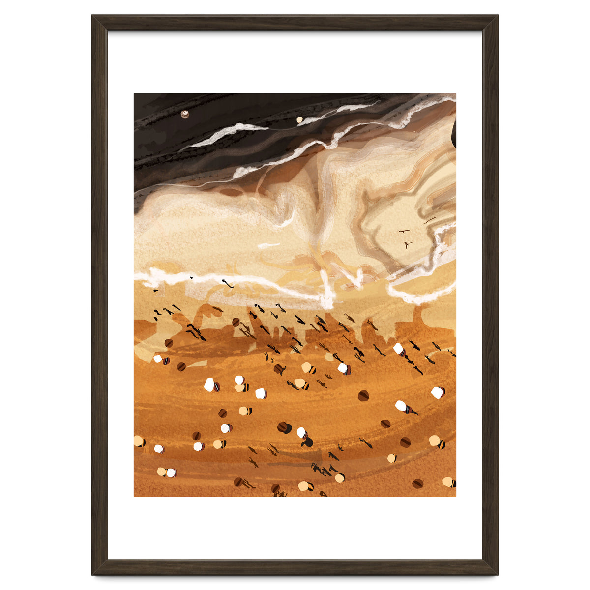 Coffee Beach, Ocean Sea Beachy Tropical Summer, Travel Painting Nature Landscape Waves People Sand