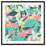 Flamingo Tropical, Colorful Modern Bohemian Eclectic Jungle Graphic Design, Blush Forest Gold Floral thumbnail