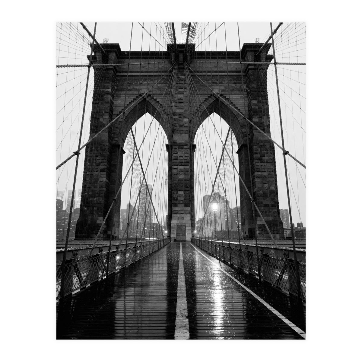 Brooklyn Bridge Black and White, Moody NYC Architecture, Rainy Urban Photography (Print Only)