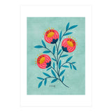 Teal And Coral Flowers (Print Only) thumbnail