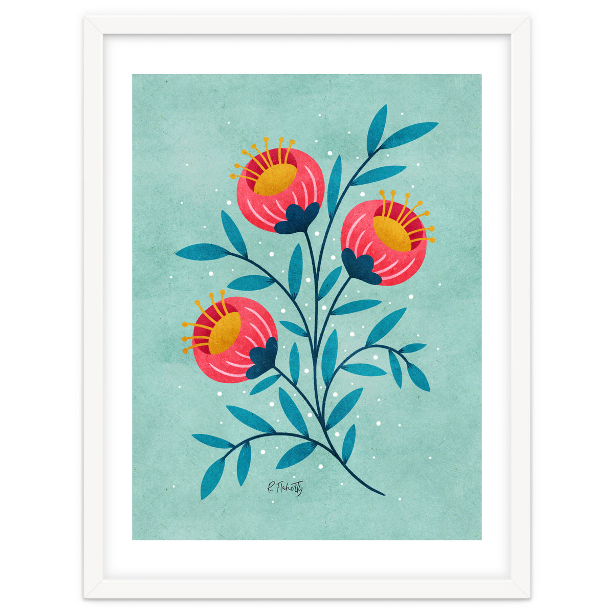 Teal And Coral Flowers