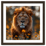 Majestic Lion Among Golden Flowers Close Up thumbnail