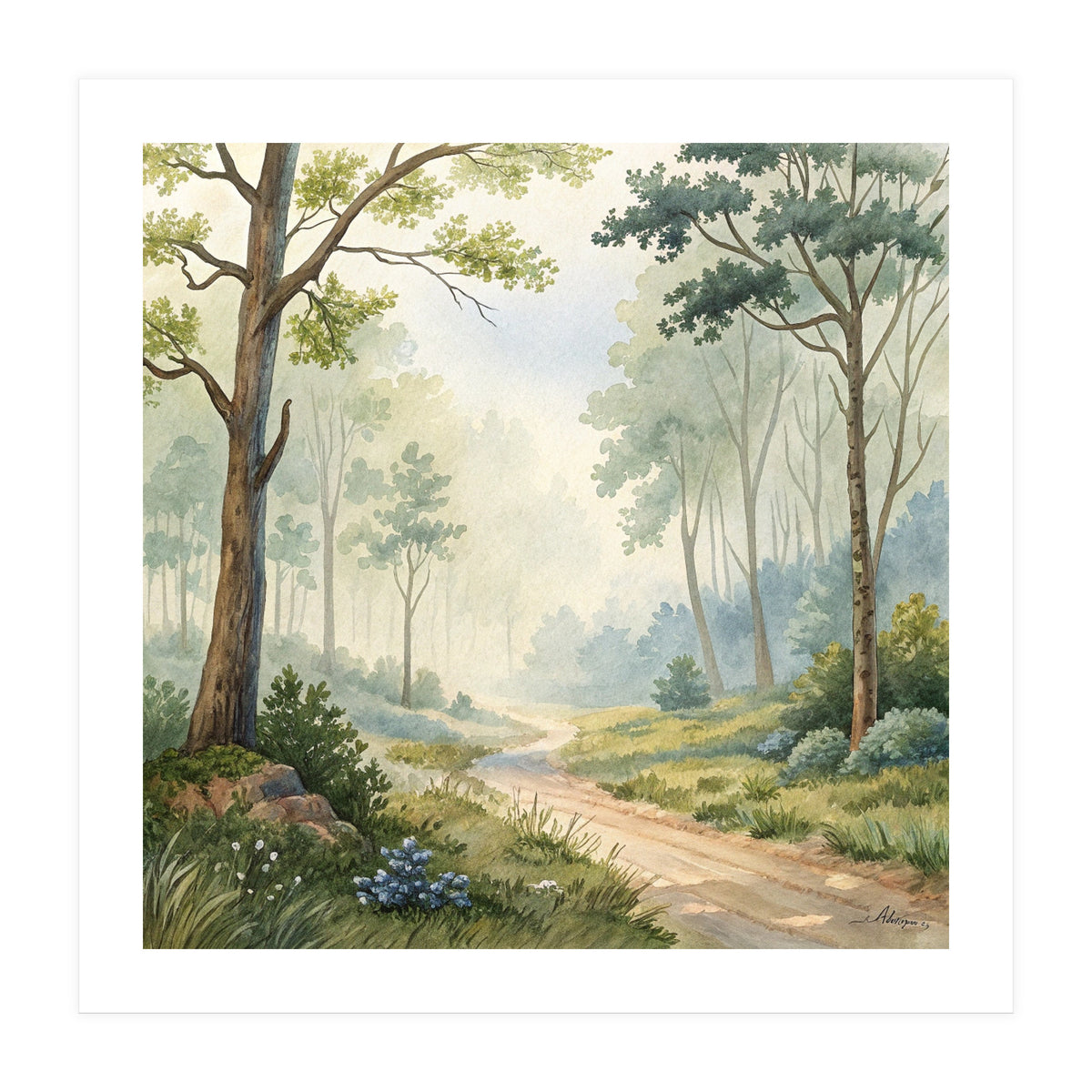 Atmospheric Forest Watercolor Painting (Print Only)