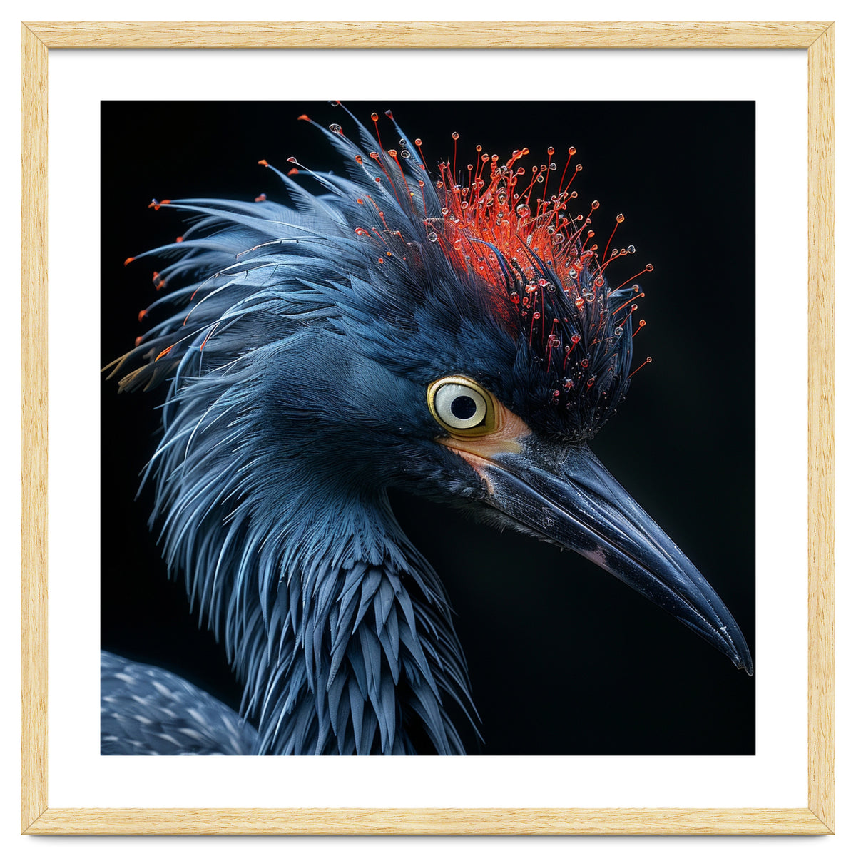 Blue Heron Bird Head With Orange Crown