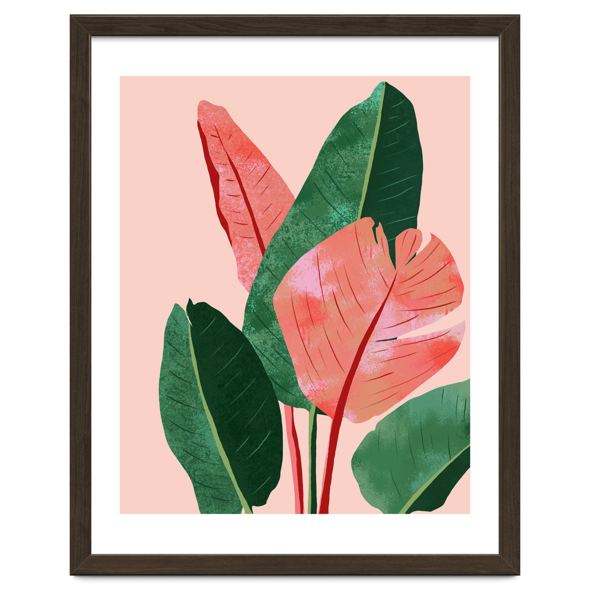 Blush Tropical, Banana Leaves Watercolor Botanical Jungle Painting, Forest Plants Leaves Pink Chic Bohemian