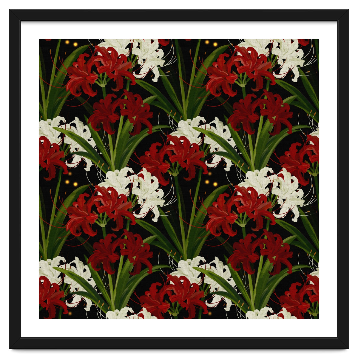 Red and White Spider Lily Flower Print Elegant Botanical Japanese Inspired Floral Artwork