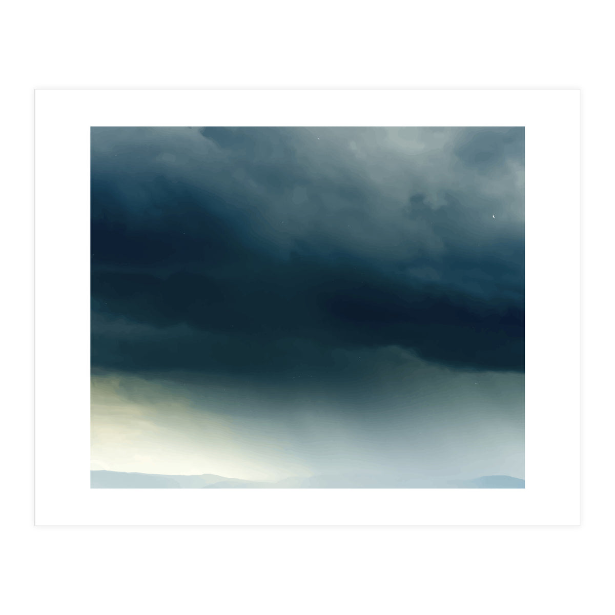 Storm Rain Clouds Watercolor Painting Blue Minimal Dark Sky Graphic (Print Only)