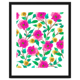 Floral Forever, Colorful Summer Garden Botanical Illustration, Pink Boho Vibrant Painting thumbnail