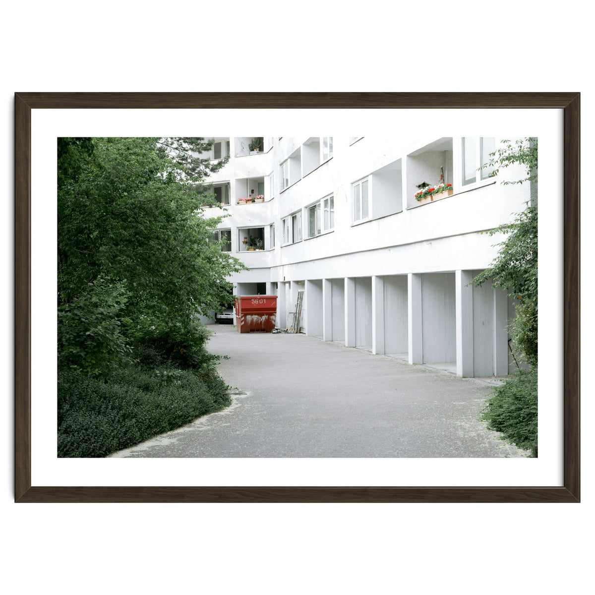 Red container in the residential site