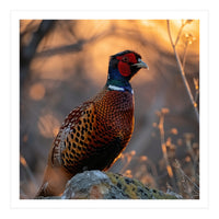 Pheasant Bird Standing On Rock Sunrise Light (Print Only)